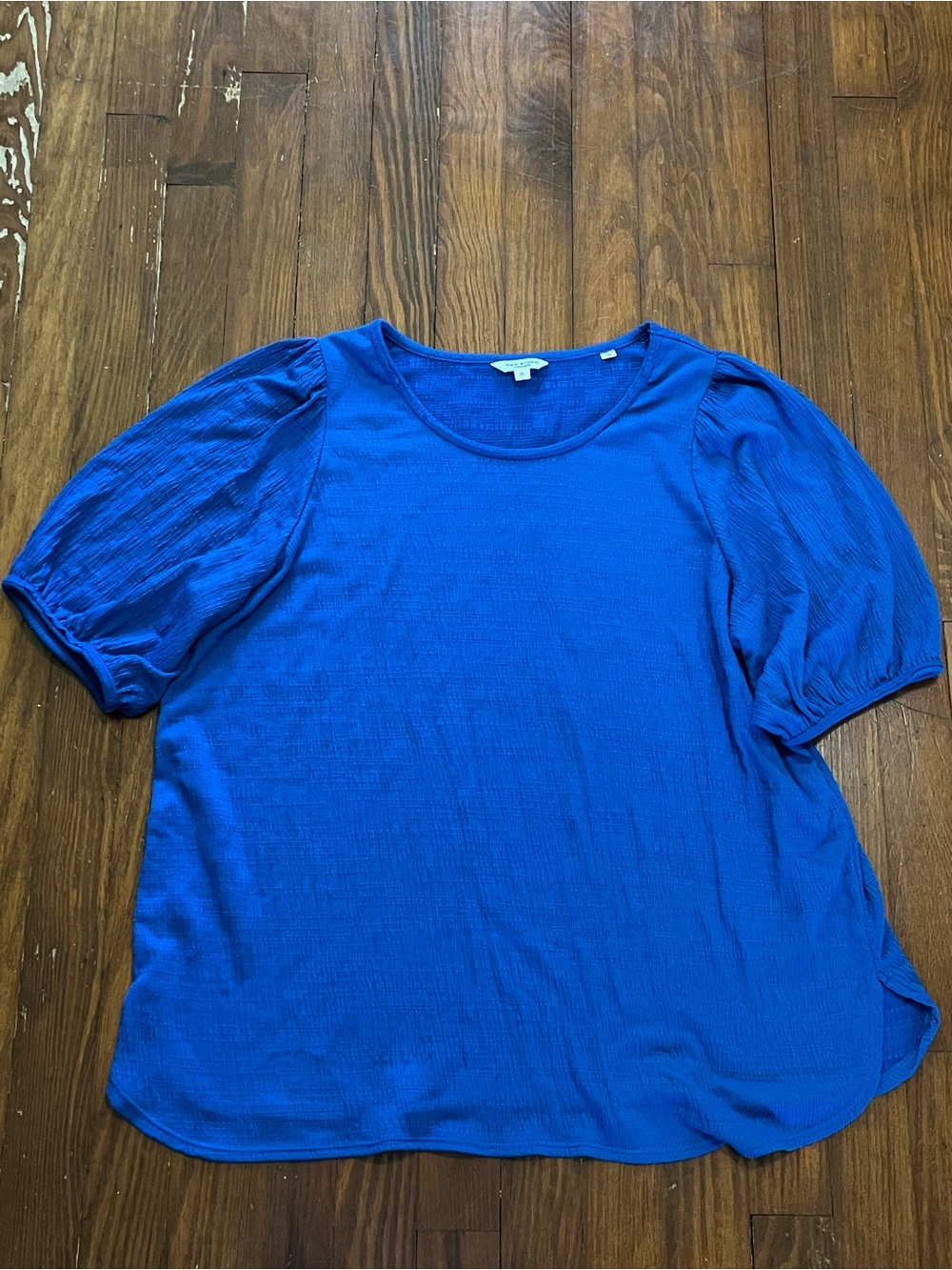 Max Studio Puff-Sleeve Scoop Neck Top in Royal Blue